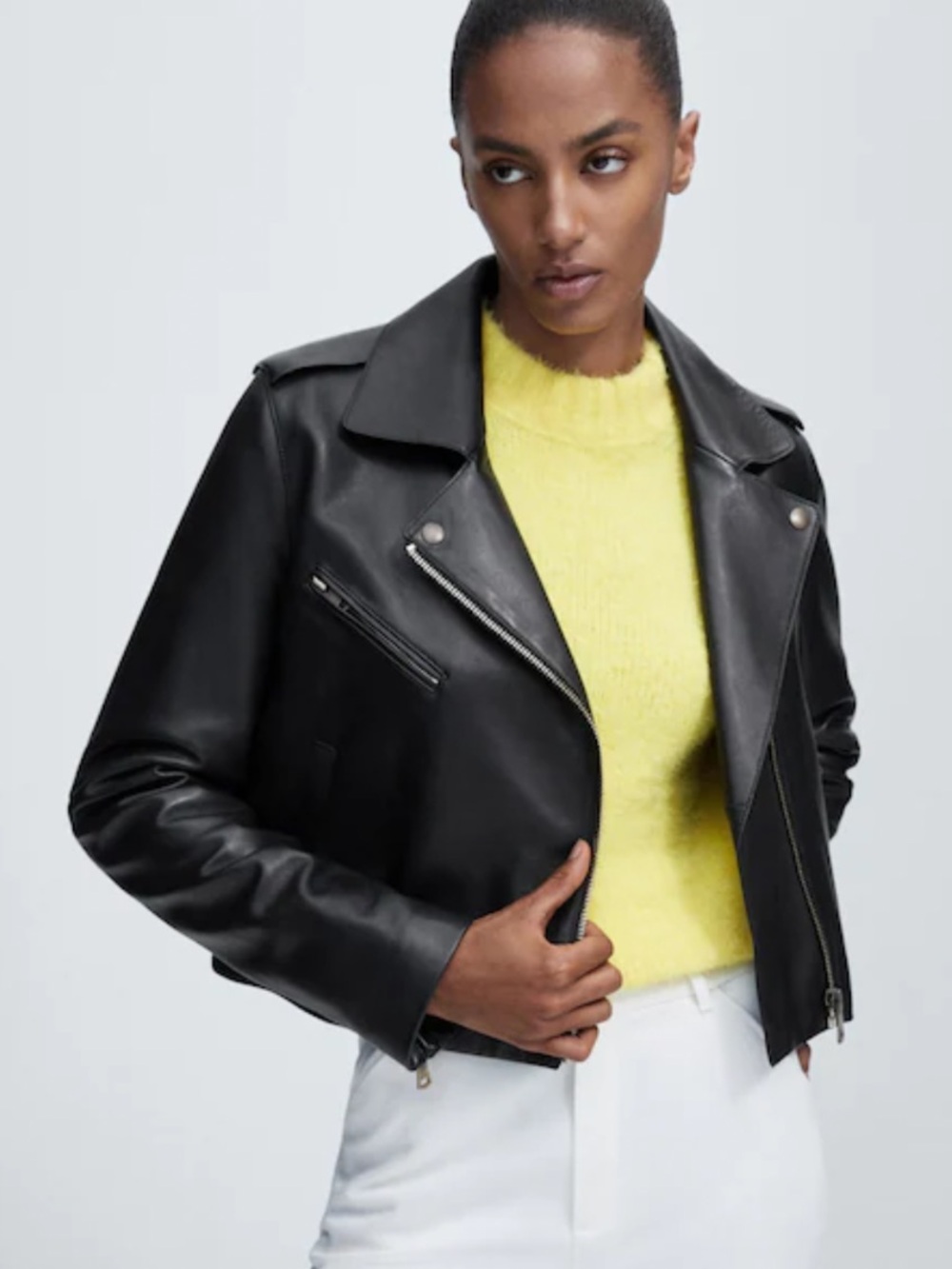 Massimo Dutti Black Nappa Sheepskin Leather Biker Jacket Size L
